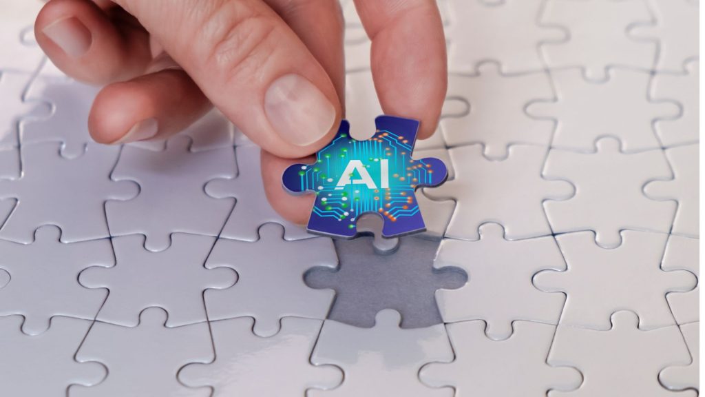 Une pièce de puzzle avec marqué IA qui va être posé